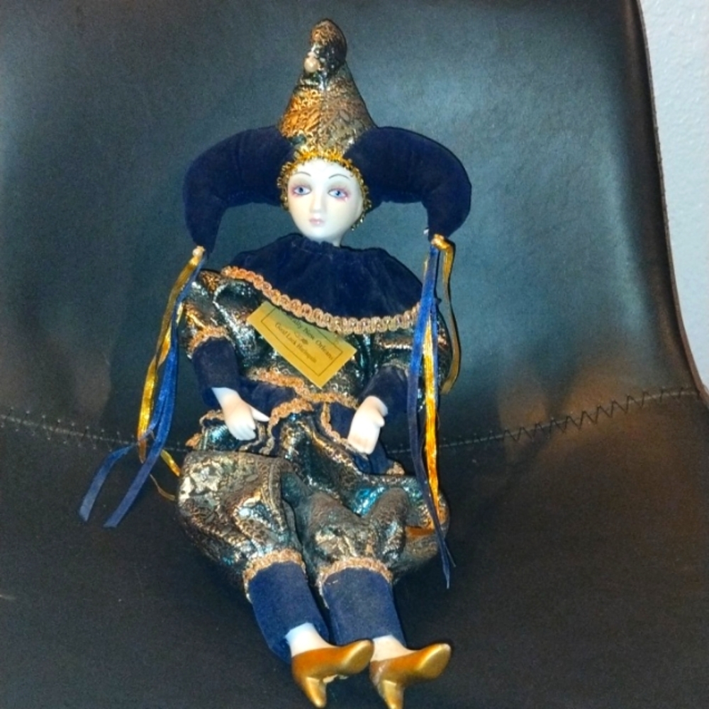 17" Porcelain Doll by Naturally New Orleans Good Luck Harlequin